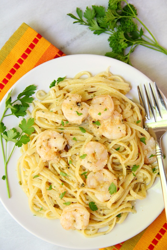 Shrimp Scampi - Flavorful shrimp covered with breadcrumbs, broiled and tossed with buttery linguine!