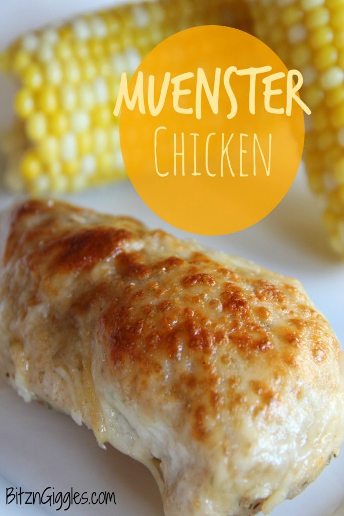 Muenster Chicken - Oven-baked chicken breasts are dredged in bread crumbs, covered with creamy Muenster cheese and infused with a subtle hint of white wine!