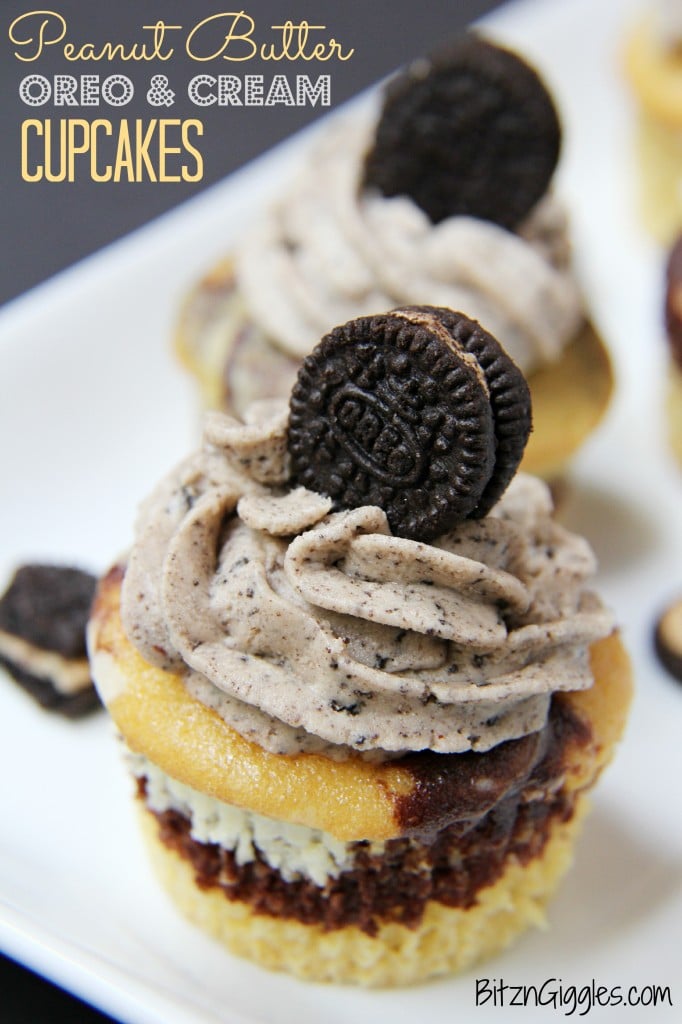 Peanut Butter Oreo & Cream Cupcakes - Bitz & Giggles