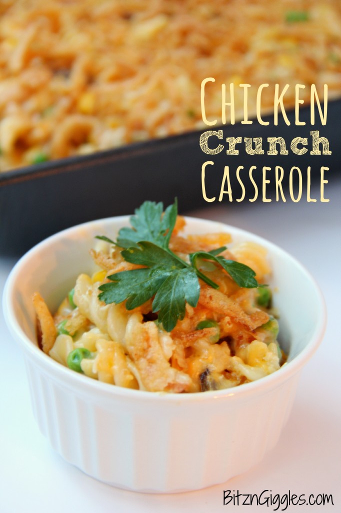 Chicken Crunch Casserole - A creamy, crunchy chicken casserole that goes together in minutes using a store-bought rotisserie chicken!