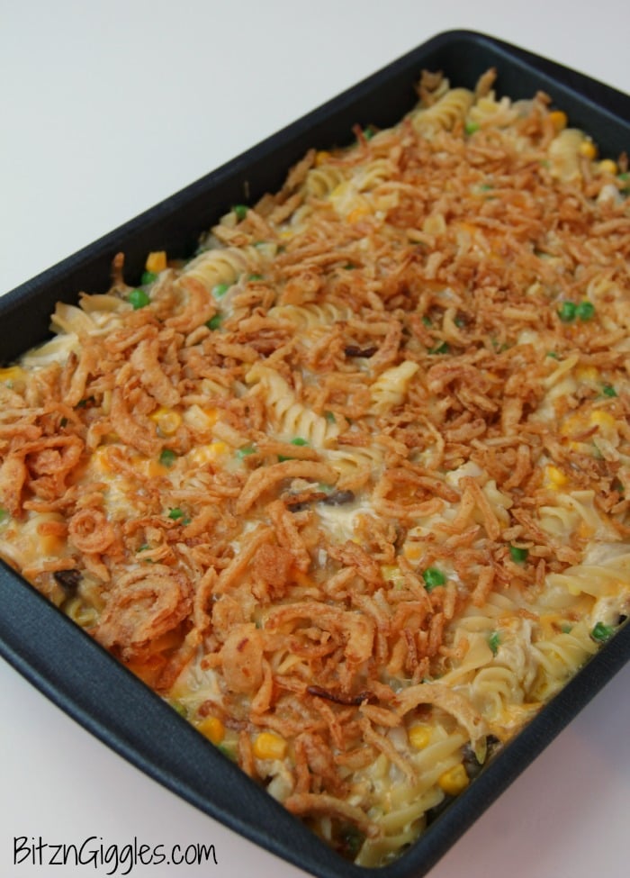 Chicken Crunch Casserole - A creamy, crunchy chicken casserole that goes together in minutes using a store-bought rotisserie chicken!