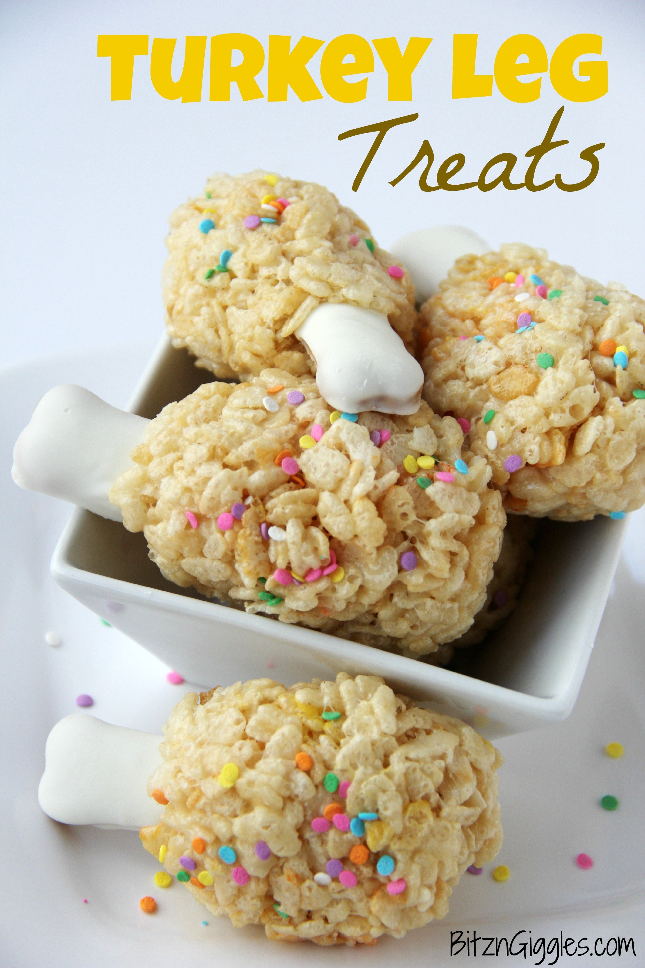 Turkey Leg Treats - A super fun Thanksgiving twist on rice krispie treats that will delight the kids.