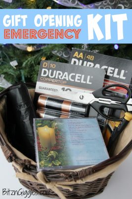 Gift Opening Emergency Kit - Gather these items before opening up your gifts! You're sure to need them!
