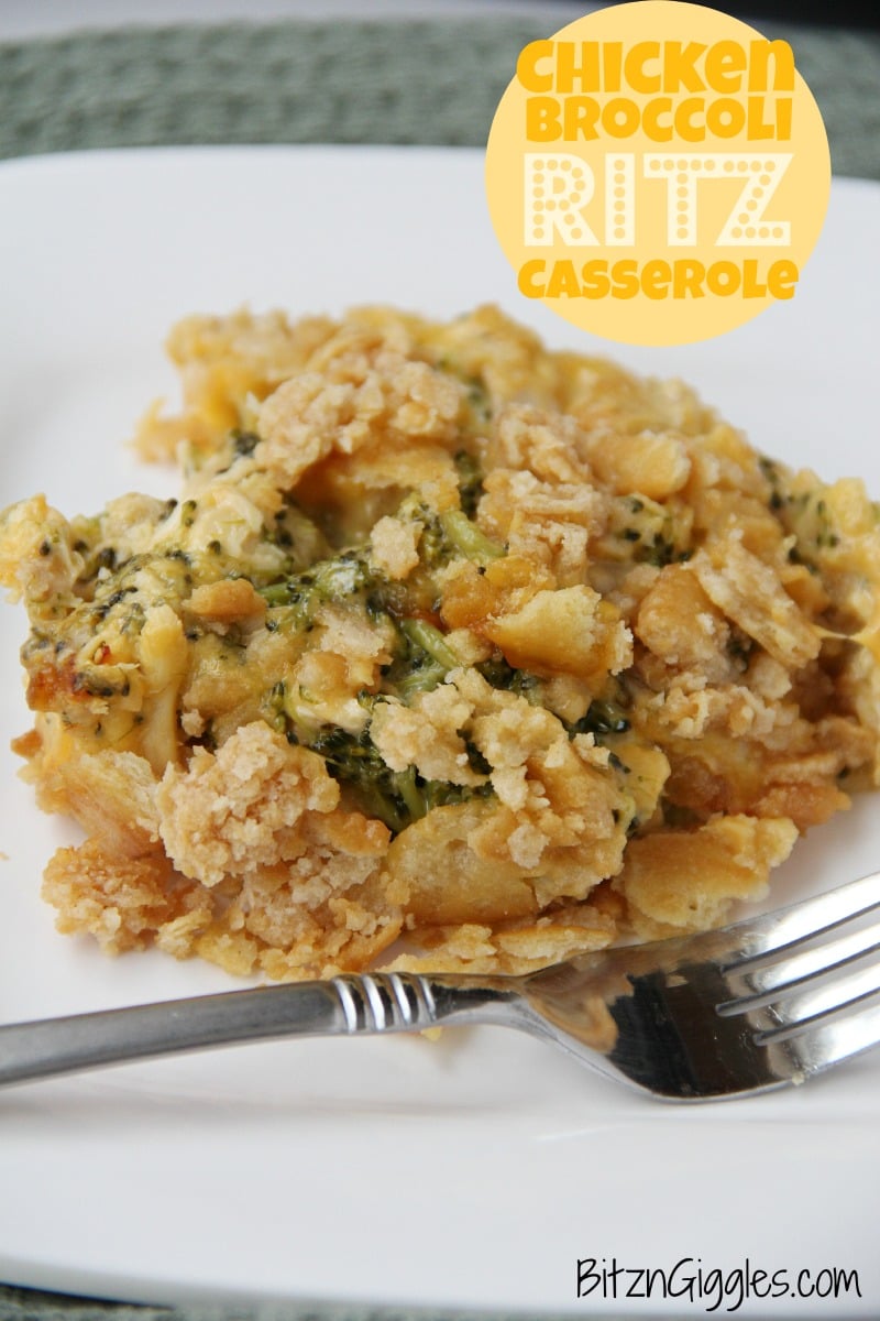 chicken broccoli rice casserole with ritz cracker topping