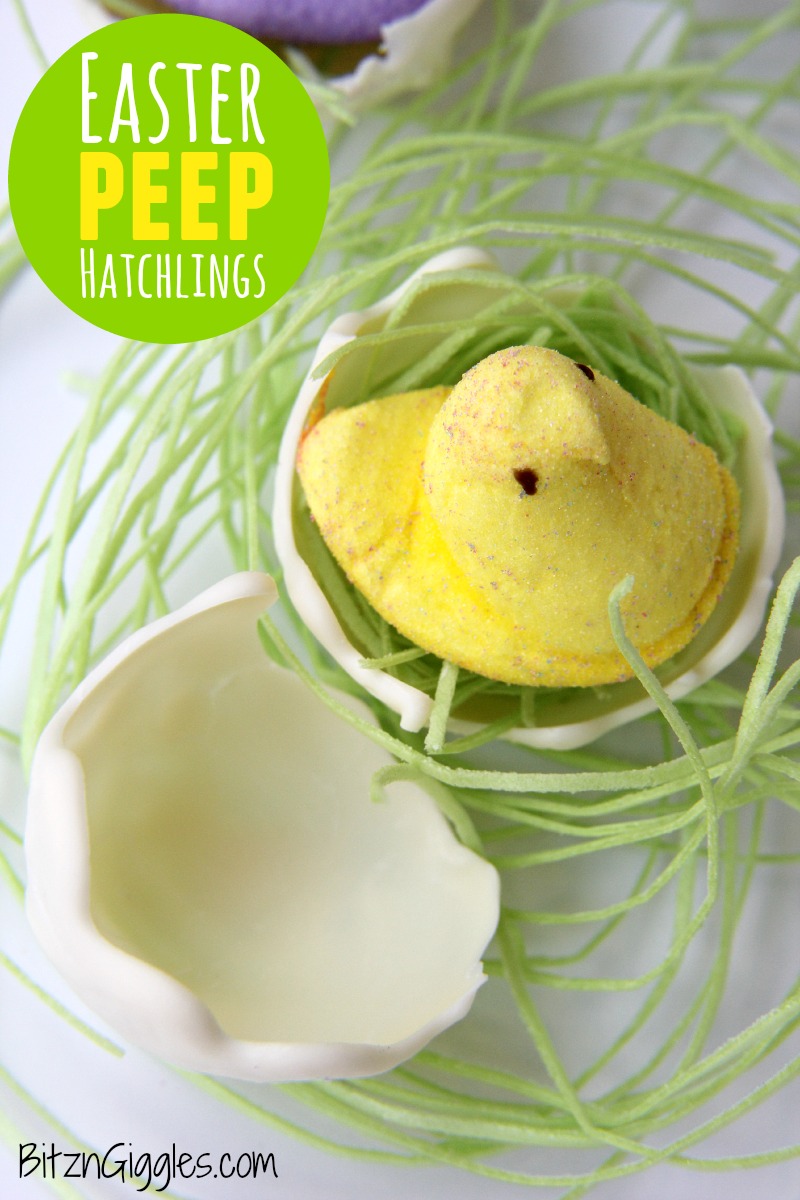 Easter Peep Hatchlings - An awesome tutorial for creating white chocolate egg shells! These would be so cool to incorporate into your Easter place settings!!