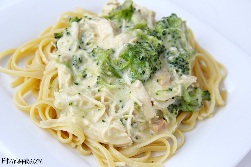 Crock Pot Chicken & Broccoli - Chicken and broccoli is combined in a creamy and cheesy sauce, perfect for topping noodles or rice!