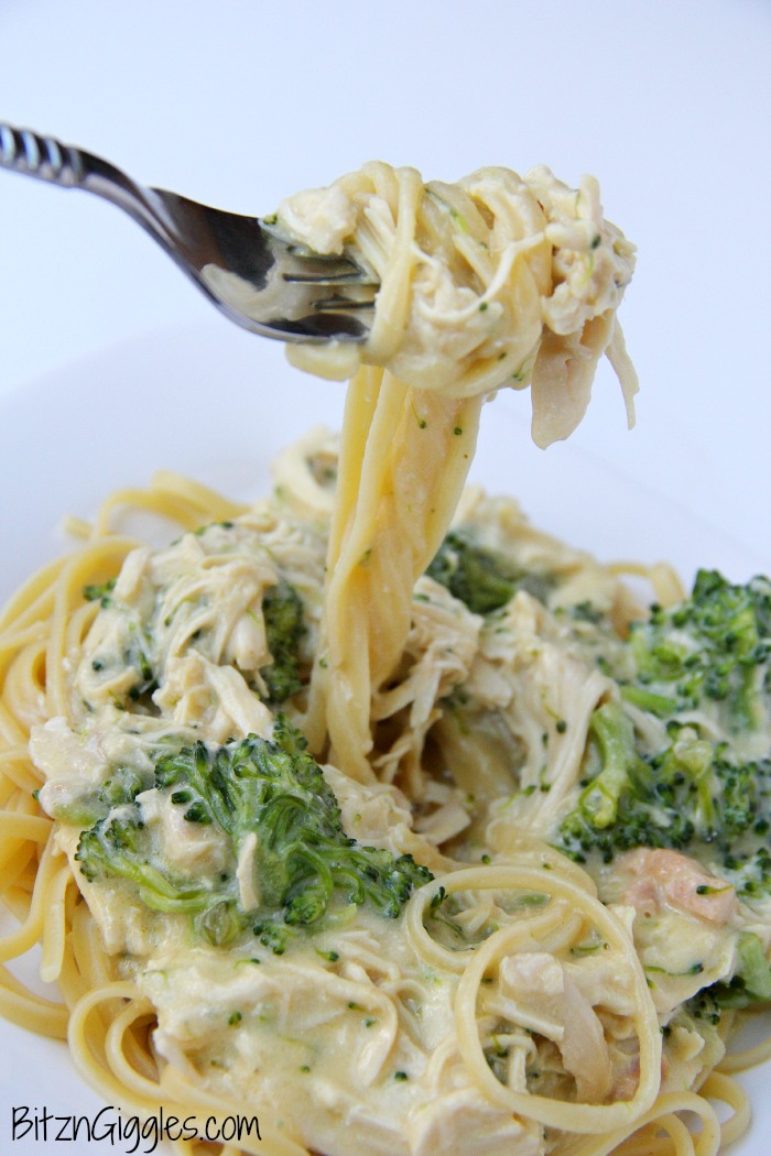 Crock Pot Chicken & Broccoli - Chicken and broccoli is combined in a creamy and cheesy sauce, perfect for topping noodles or rice!