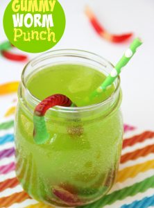 Gummy Worm Punch - Gummy worms are frozen in a punch mixture and emerge from the ice as the drink is enjoyed! So much fun and perfect for birthday parties and Halloween!