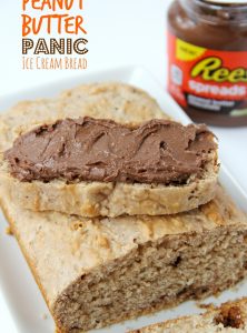 Peanut Butter Panic Ice Cream Bread - A sweet peanut butter dessert bread made with only two ingredients and covered with a chocolate peanut butter spread!