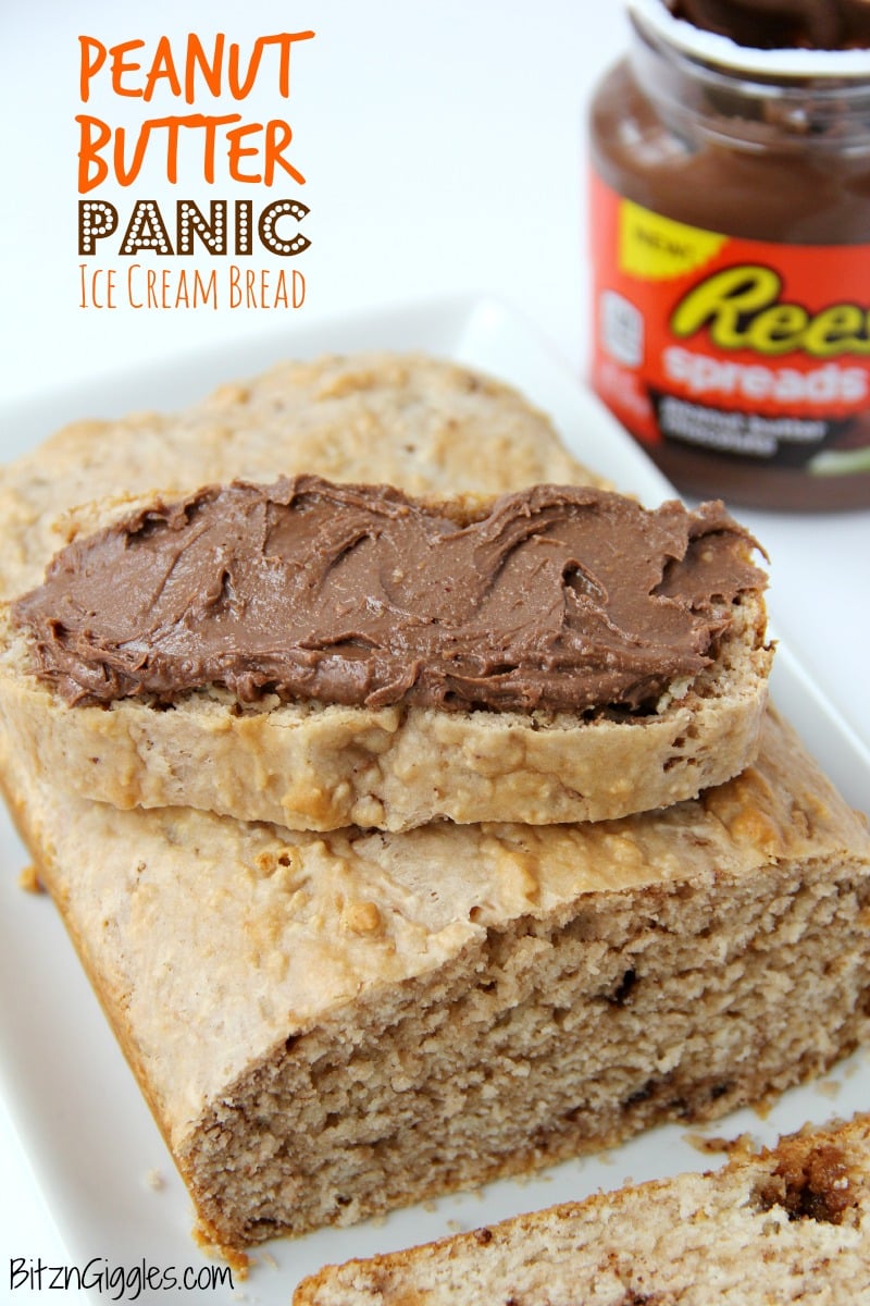 Peanut Butter Panic Ice Cream Bread - A sweet peanut butter dessert bread made with only two ingredients and covered with a chocolate peanut butter spread!