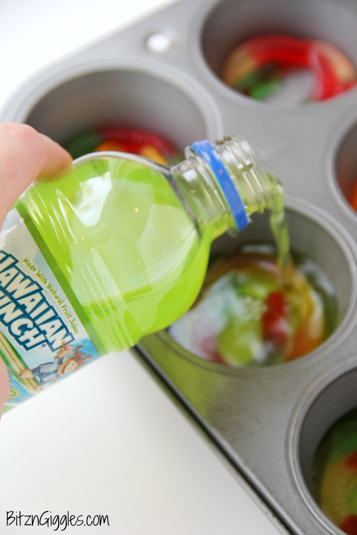 Gummy Worm Punch - Kids will love sipping on this drink in the summer! Great idea for birthday parties, St. Patrick's Day and Halloween, too! Gummy worms are frozen in a punch mixture and emerge from the ice as the drink is enjoyed! So much fun!