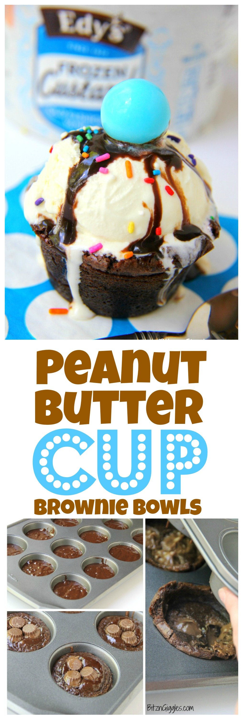 Peanut Butter Cup Brownie Bowls - A peanut butter cup infused brownie bowl perfect to build your ice cream sundae in!