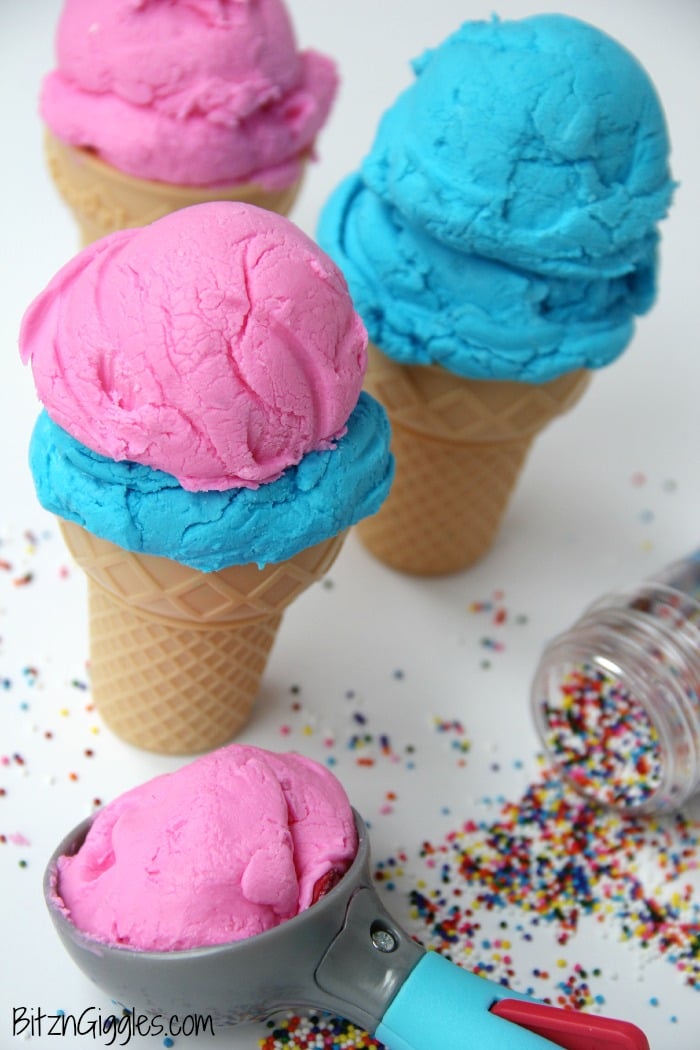 Ice Cream Play Dough - A two-ingredient 100% edible play dough that looks JUST like ice cream!