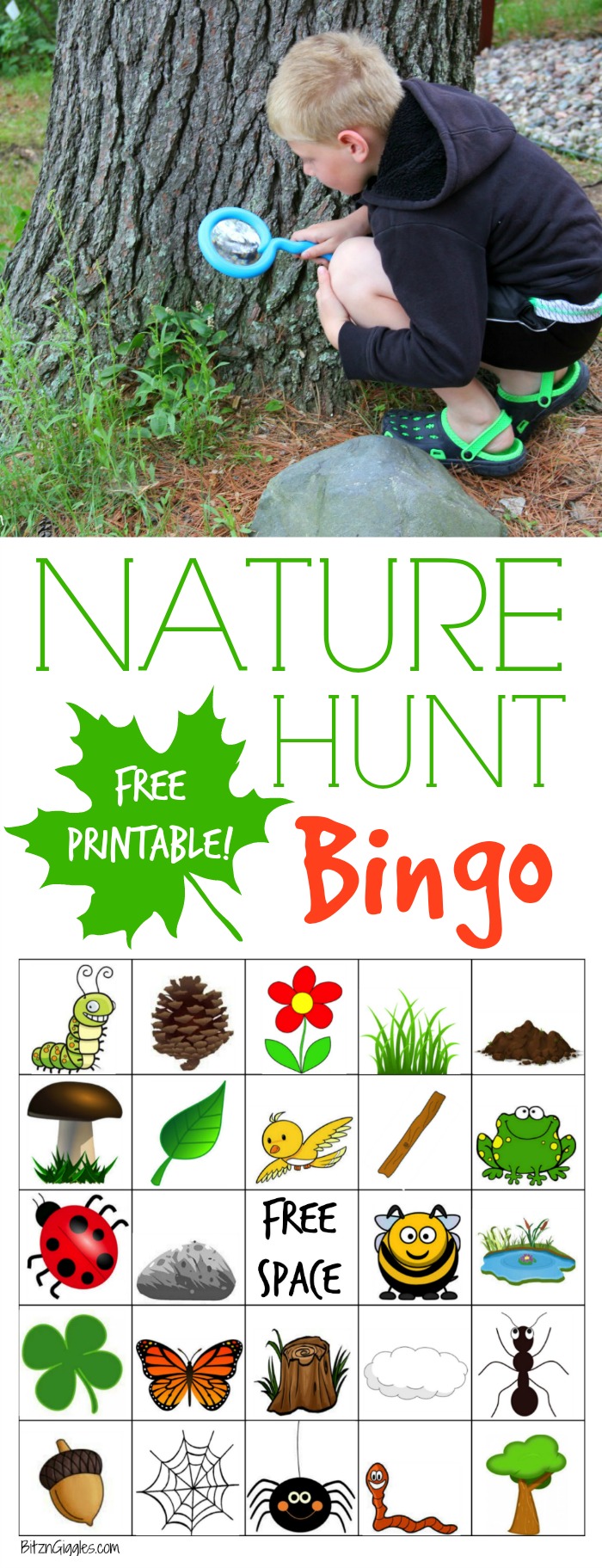 Nature Hunt Bingo - A super fun outdoor game for kids that encourages exploration of the world around them!