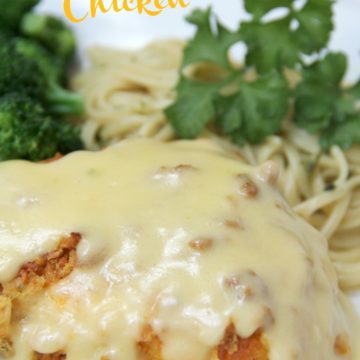 Ritz Cracker Chicken - Cheesy chicken covered with crispy, baked Ritz Crackers and topped with a creamy, flavorful sauce!