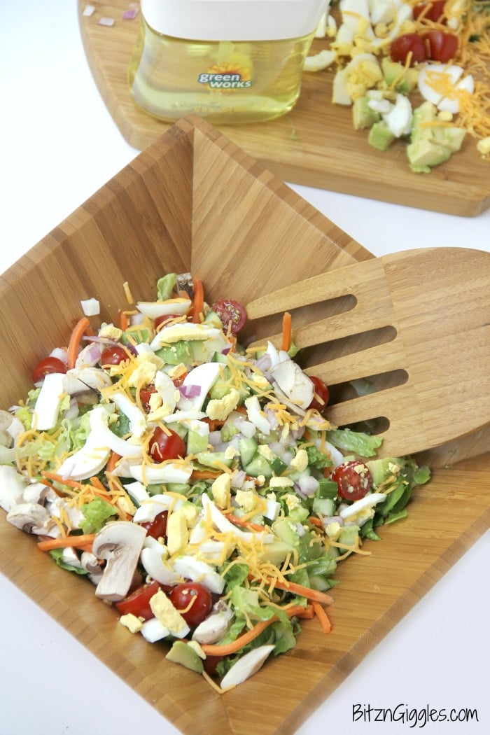 A delicious, crisp chopped salad with loads of fresh veggies, perfect for serving up in the summer after a visit to the farmer's market! 