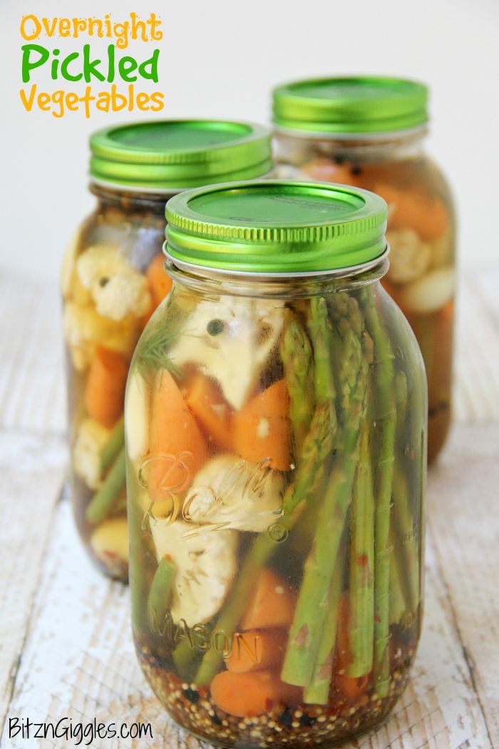 Overnight Pickled Vegetables - Perfectly pickled vegetables, great for eating alone or garnishing your Bloody Mary!