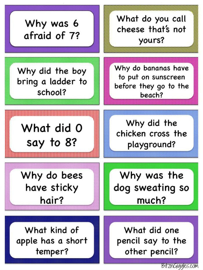 Printable Lunch Box Jokes - 10 printable joke cards perfect for putting a smile on your child's face at school! Let them know you're thinking of them!