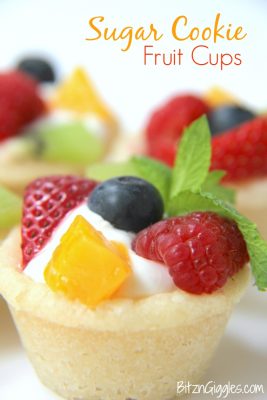 Sugar Cookie Fruit Cups - A bite-sized sugar cookie cup topped with fresh fruit, perfect for parties and gatherings!