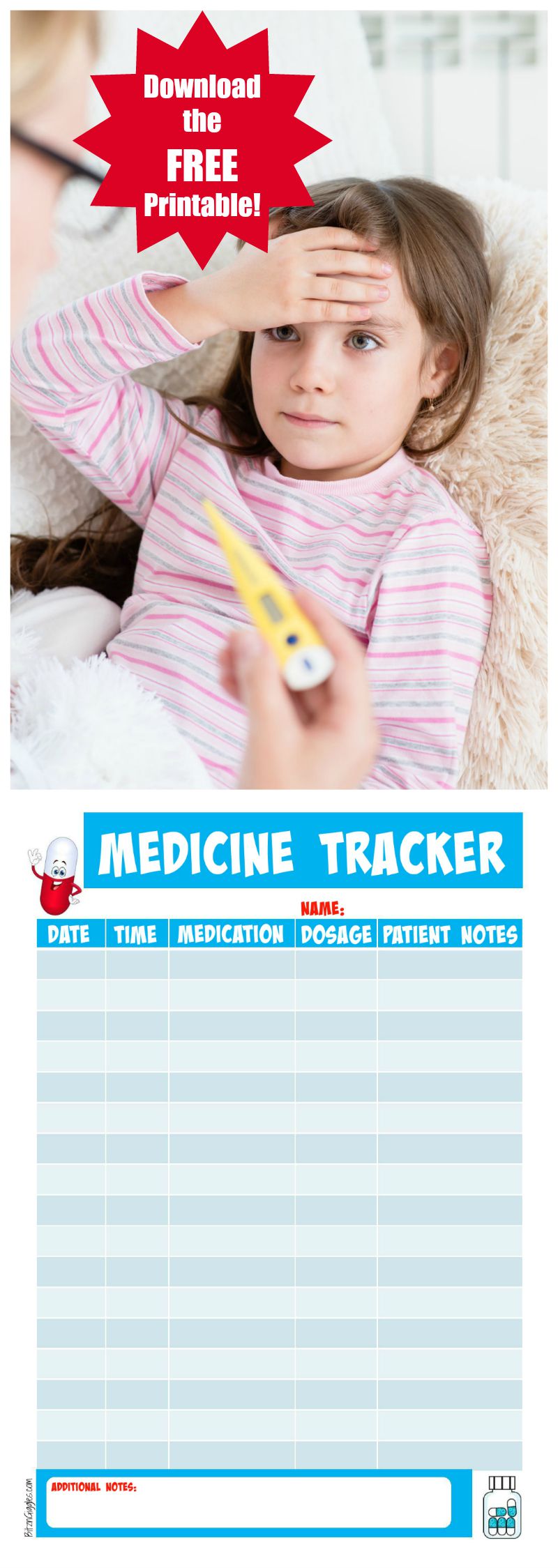 Printable Medicine Tracker - Stay on top of the medicine you're giving to your kids and share the information with their pediatrician when necessary!