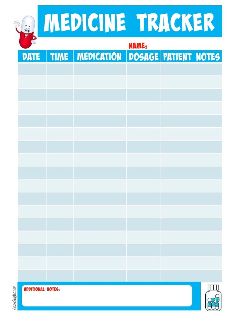 Printable Medicine Tracker Chart