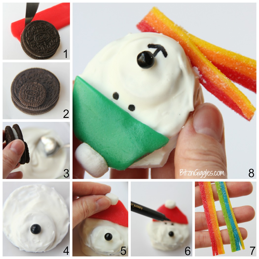 Polar Bear Cookie Treats - Confectionary coating and delicious accessories keep these cute little sandwich cookie bears warm and ready to bring smiles and laughter to dessert time!