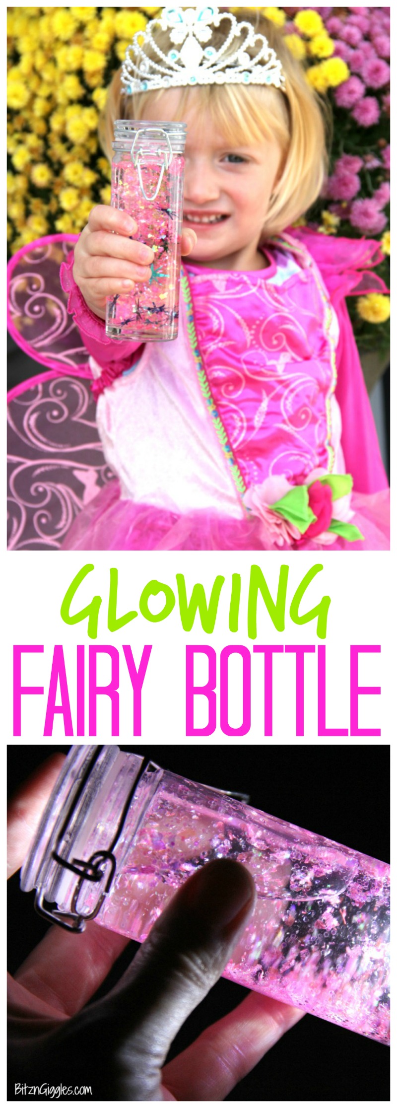 Glowing Fairy Bottle - A beautiful glittery, water-filled jar that illuminates and glows in the dark. A simple craft that mesmerizes both adults and children!