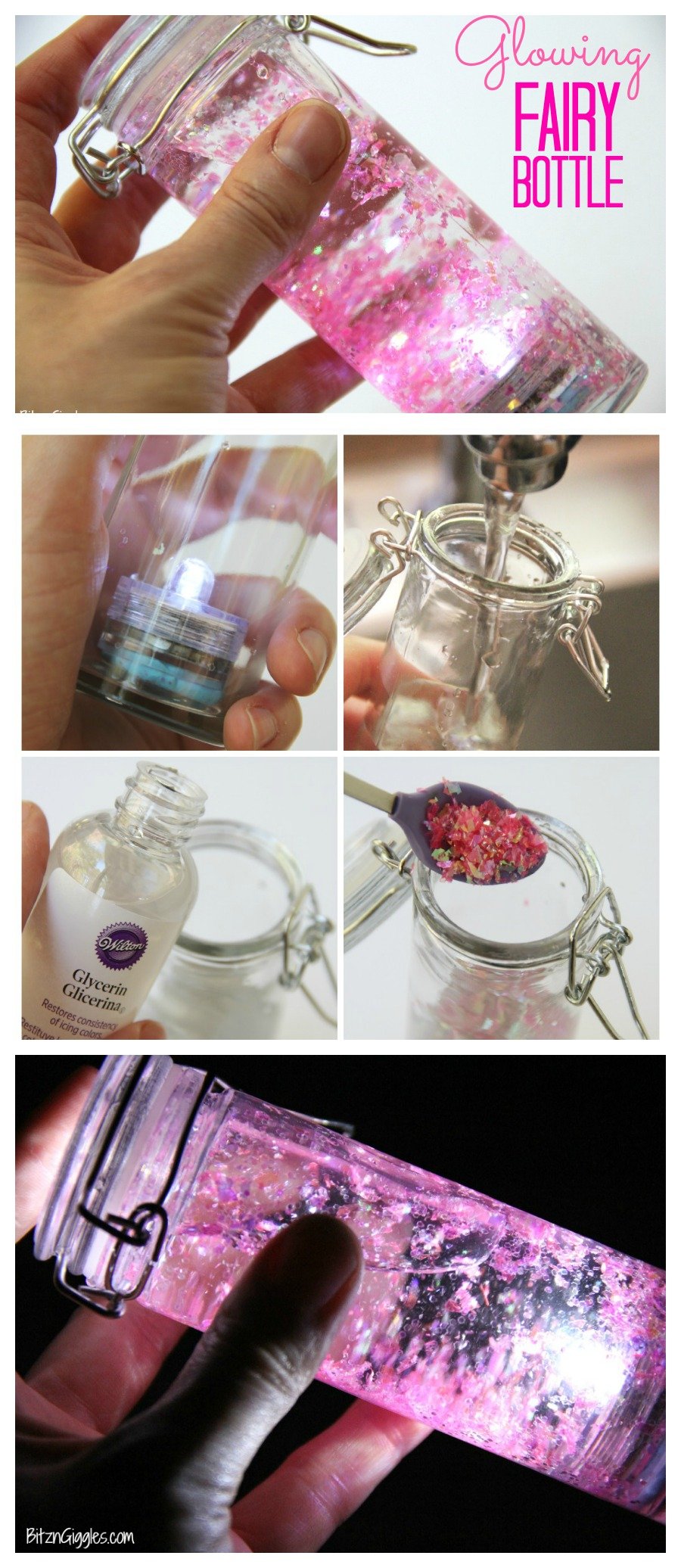 Glowing Fairy Bottle - A beautiful glittery, water-filled jar that illuminates and glows in the dark. A simple craft that mesmerizes both adults and children!