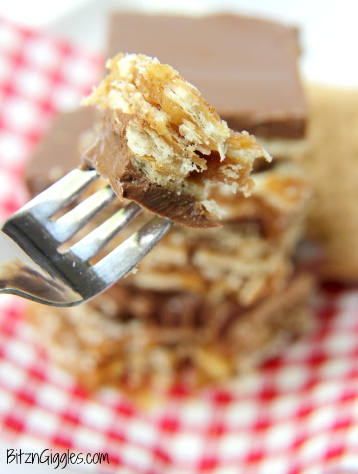 Peanut Butter Fudge Cracker Bars - A sweet and salty cracker layered dessert covered in rich peanut butter chocolate fudge!