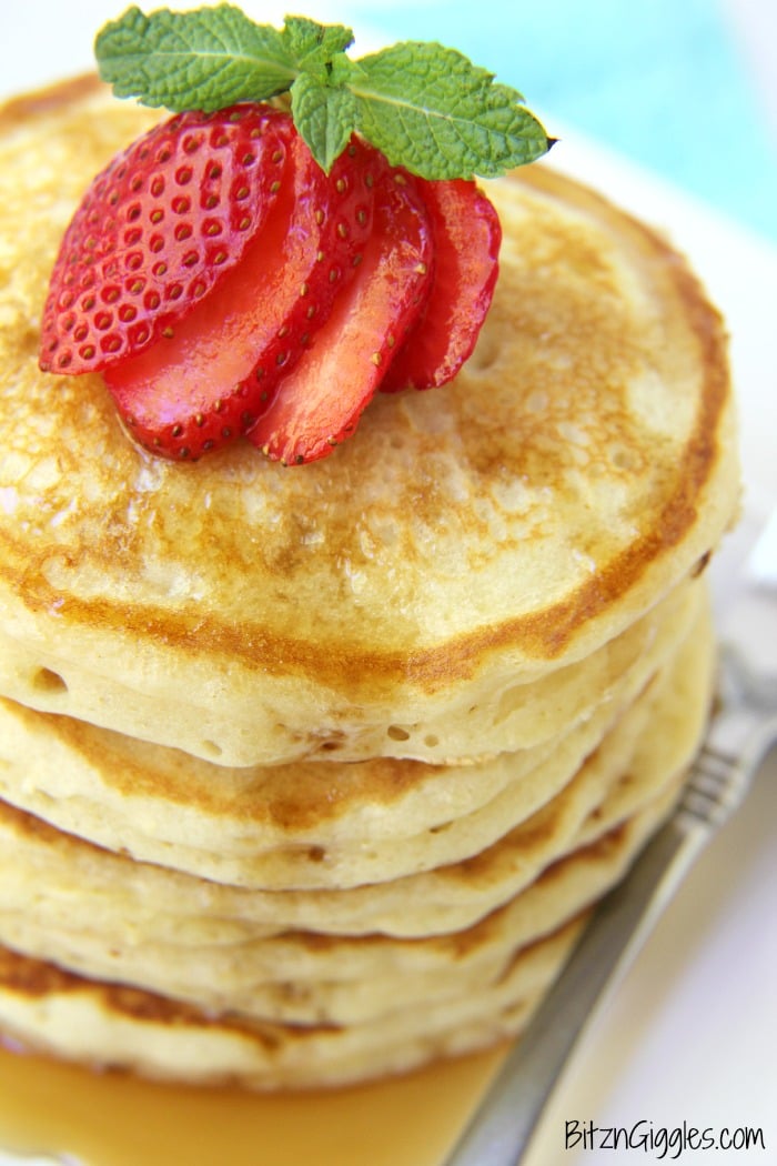 Perfect Pancakes - A secret ingredient in these pancakes makes them super thick and fluffy. They are melt-in-your-mouth delicious cakes the entire family will enjoy!