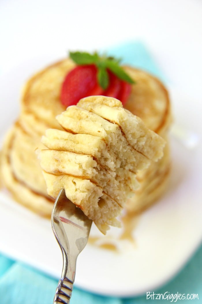 Perfect Pancakes - A secret ingredient in these pancakes makes them super thick and fluffy. They are melt-in-your-mouth delicious cakes the entire family will enjoy!