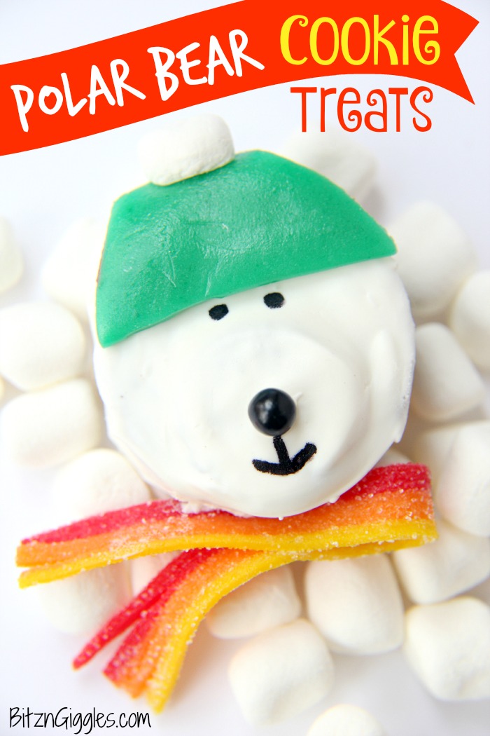 Polar Bear Cookie Treats - Confectionary coating and delicious accessories keep these cute little sandwich cookie bears warm and ready to bring smiles and laughter to dessert time!