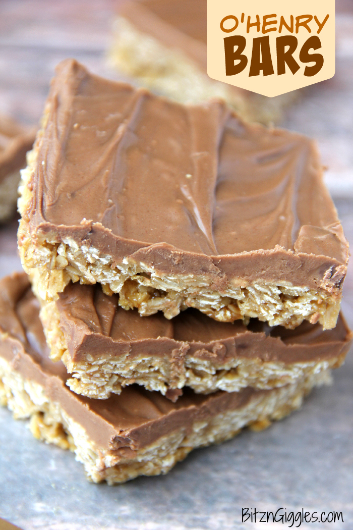 O'Henry Bars - Soft, chewy, decadent bars with an sweet oatmeal-based crust, smothered with a rich chocolate and peanut butter frosting!