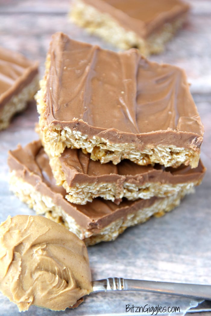 O'Henry Bars - Soft, chewy, decadent bars with an sweet oatmeal-based crust, smothered with a rich chocolate and peanut butter frosting!