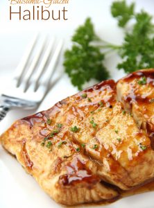 Balsamic Glazed Halibut - A flavorful brown sugar and balsamic glaze coats this light and flaky fish.