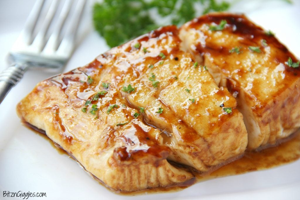 Balsamic Glazed Halibut - A flavorful brown sugar and balsamic glaze coats this light and flaky fish.