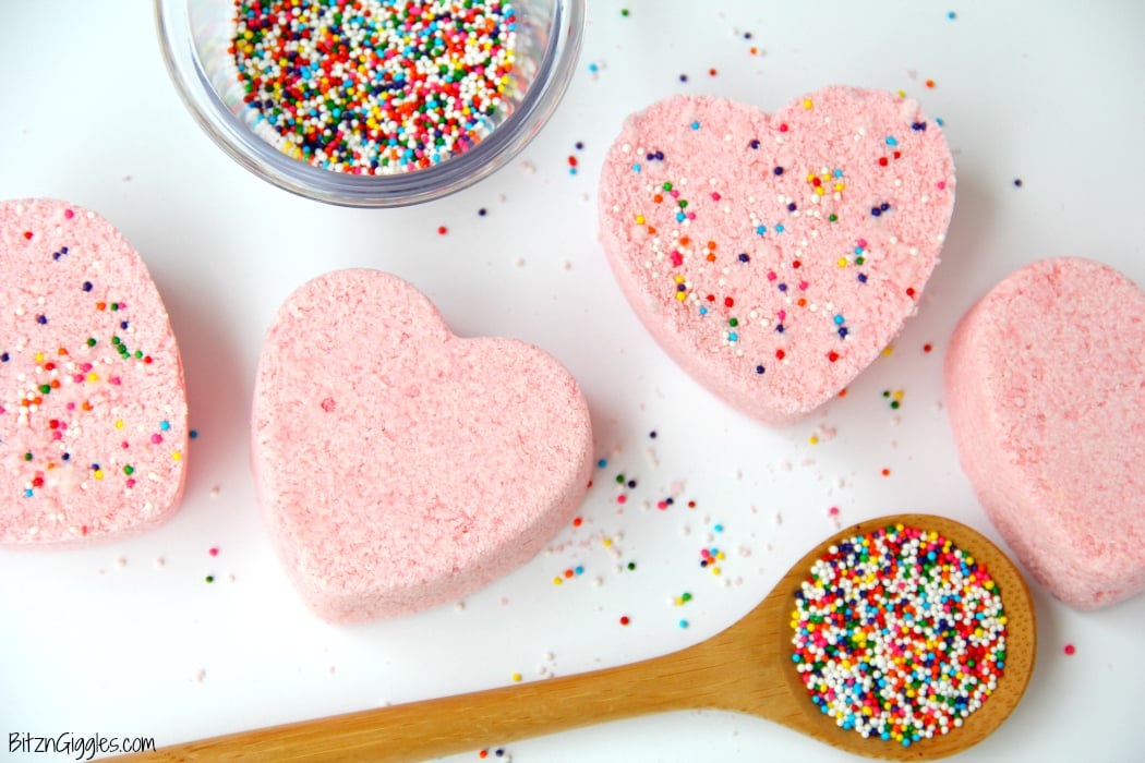 Rainbow Sprinkle Bath Bombs - Watch the rainbow appear when these bath bombs hit the water and start to fizz! They smell great, they're fun to make and they're soothing to the skin!