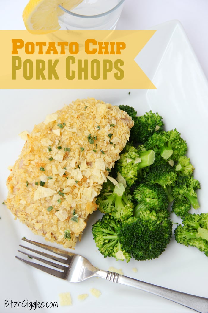 Potato Chip Pork Chops - Seasoned pork chops dredged in buttermilk with a crunchy and delicious potato chip crust!