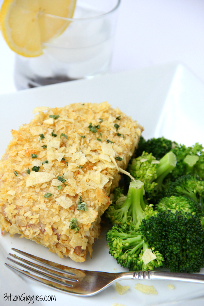 Potato Chip Pork Chops - Seasoned pork chops dredged in buttermilk with a crunchy and delicious potato chip crust!