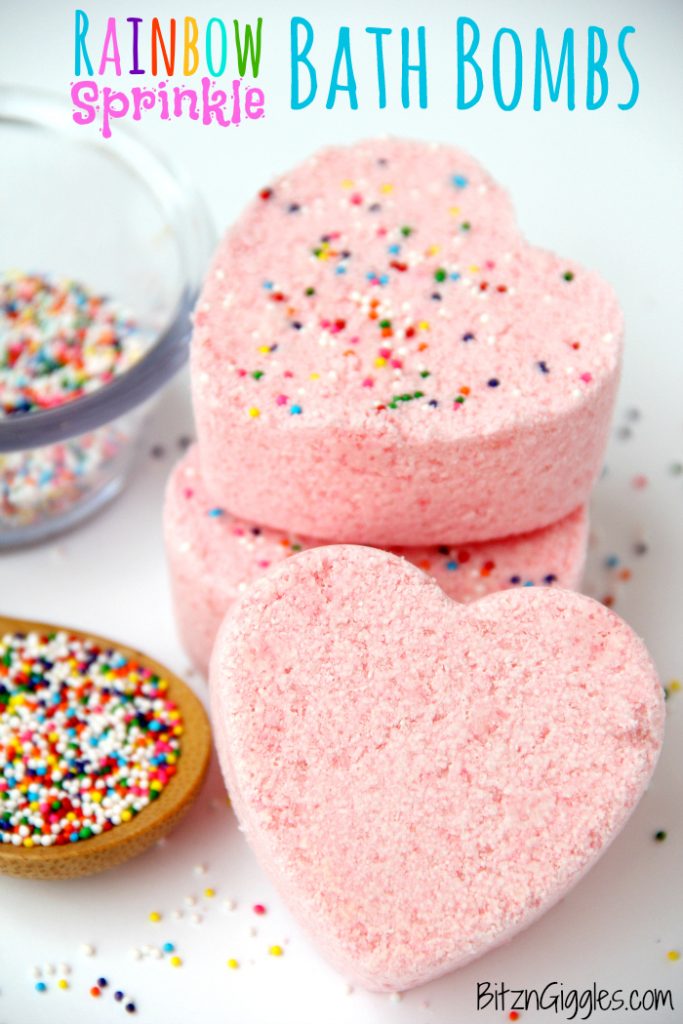 Rainbow Sprinkle Bath Bombs - Watch the rainbow appear when these bath bombs hit the water and start to fizz! They smell great, they're fun to make and they're soothing to the skin!