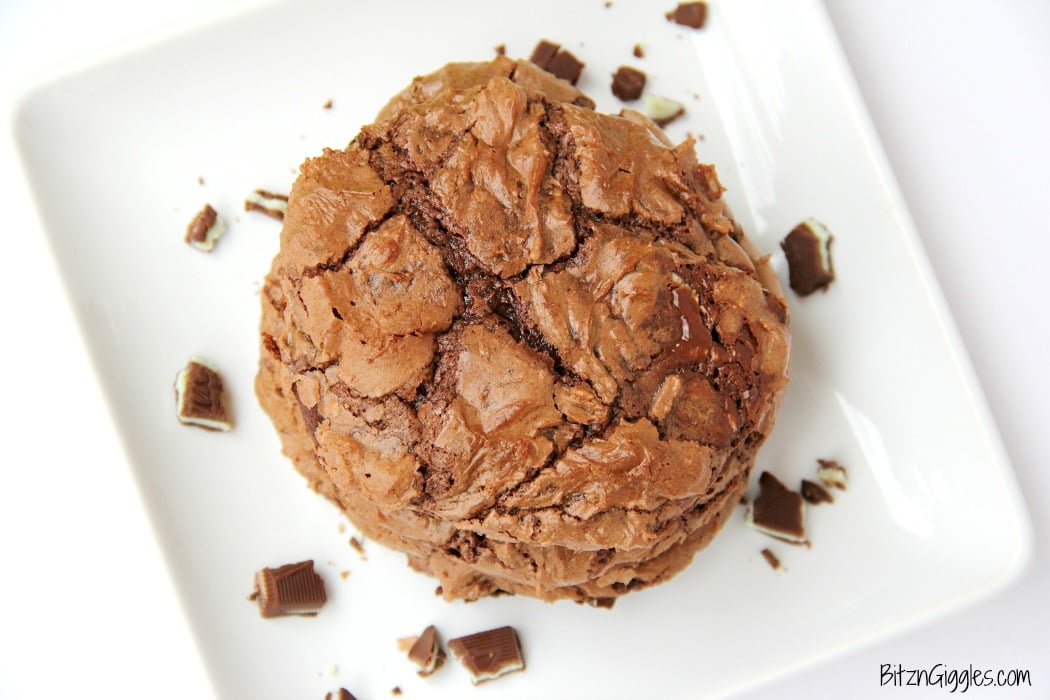 Soft and chewy chocolate fudge cookies with bits of melted Andes Mints sprinkled throughout.