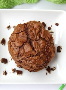 Soft and chewy chocolate fudge cookies with bits of melted Andes Mints sprinkled throughout.