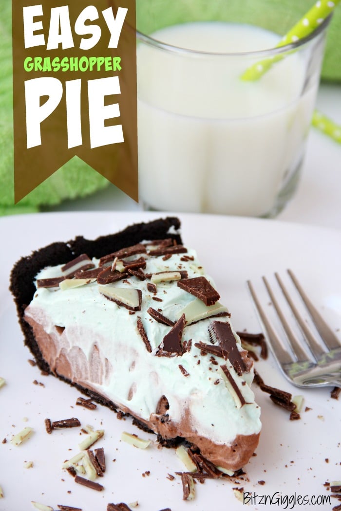 Easy Grasshopper Pie - This no bake pie is creamy with hints of chocolate and mint. Great for Christmas, St. Patrick's Day or any time of year, really!