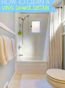 How to Clean a Vinyl Shower Curtain - Stop throwing away your grimy vinyl shower curtains and liners! You can clean them simply with ingredients you have at home! Soap scum and mildew just disappear, leaving your curtain looking like new again!