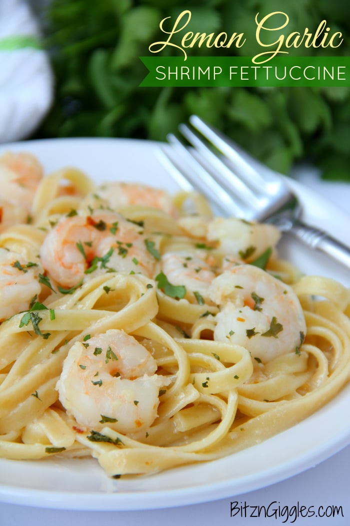 Lemon Garlic Fettuccine - lemon, garlic and red pepper flakes bring a punch of flavor to this quick and easy shrimp pasta recipe!