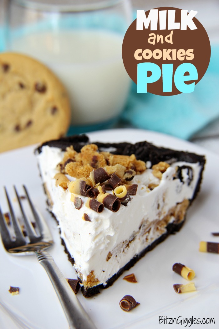 Milk and Cookies Pie - A five-ingredient no-bake pie loaded with chewy chocolate chip cookies, cream and Oreos!