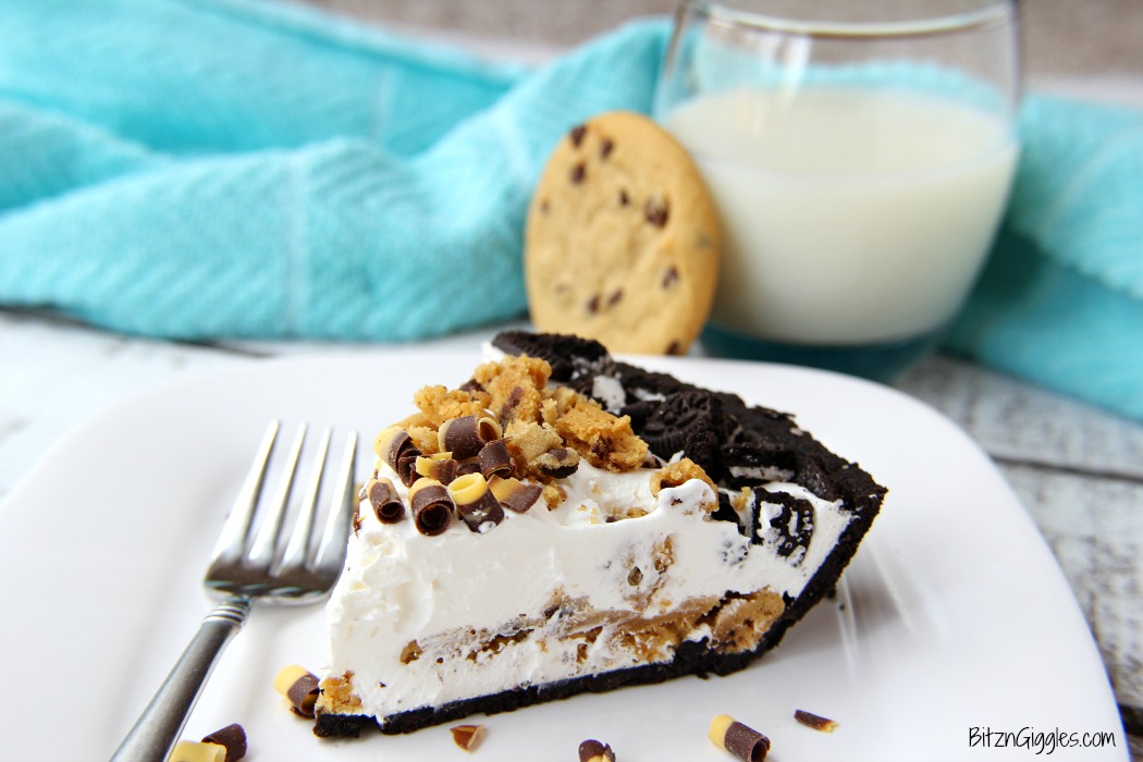 Milk and Cookies Pie - A five-ingredient no-bake pie loaded with chewy chocolate chip cookies, cream and Oreos! Comes together in minutes!