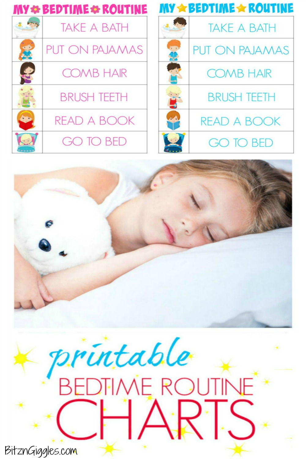 Printable Bedtime Routine Charts - Free printable kids bedtime routine charts to help teach kids independence and provide guidance for their evening routine! Charts for boys and girls!