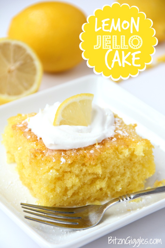 Lemon Jello Cake - Easy, delicious and moist, this lemon jello cake is so refreshing with a dollop of whipped cream on top! 