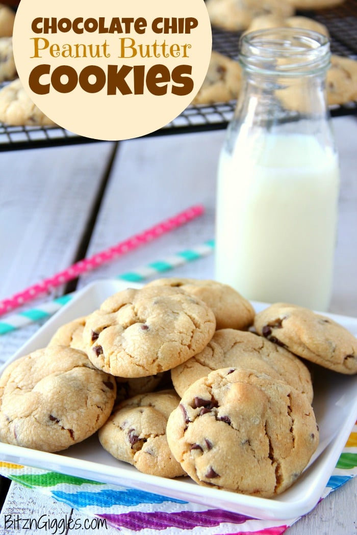 Chocolate Chip Peanut Butter Cookies - These cookies are only 5 ingredients and so simple and quick to bake. A great recipe for early bakers and those of us who just need a quick cookie recipe!